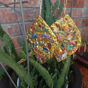 Geode Cluster Rainbow Multi-Color Metallic Earrings
